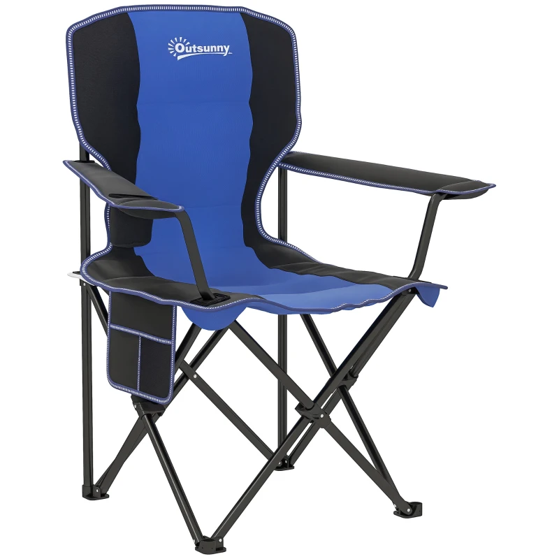 Outsunny Scaun de Camping Pliabil cu Buzunar și Suport pentru Pahar, 94x62x110 cm, Albastru