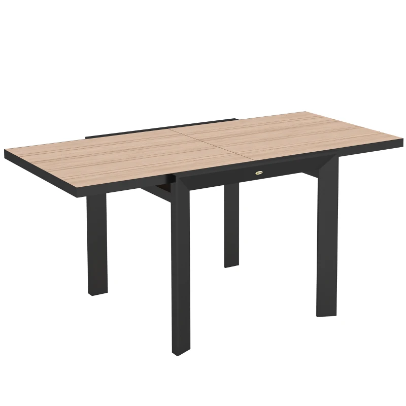 Outsunny Table de jardin extensible en aluminium 80/160x80 cm Résistant aux intempéries Table de balcon pour 6 personnes Bois naturel