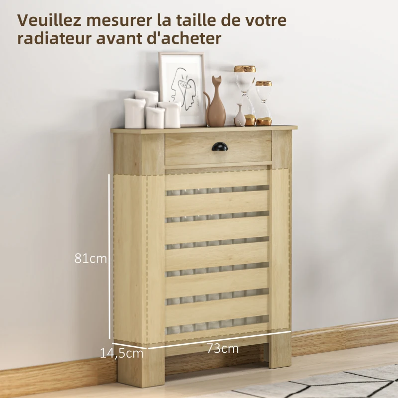 HOMCOM Couvercle de radiateur cache radiateur grille à lattes horizontales avec 2 tiroirs en bois 78l x 19P x 95,5H cm chêne