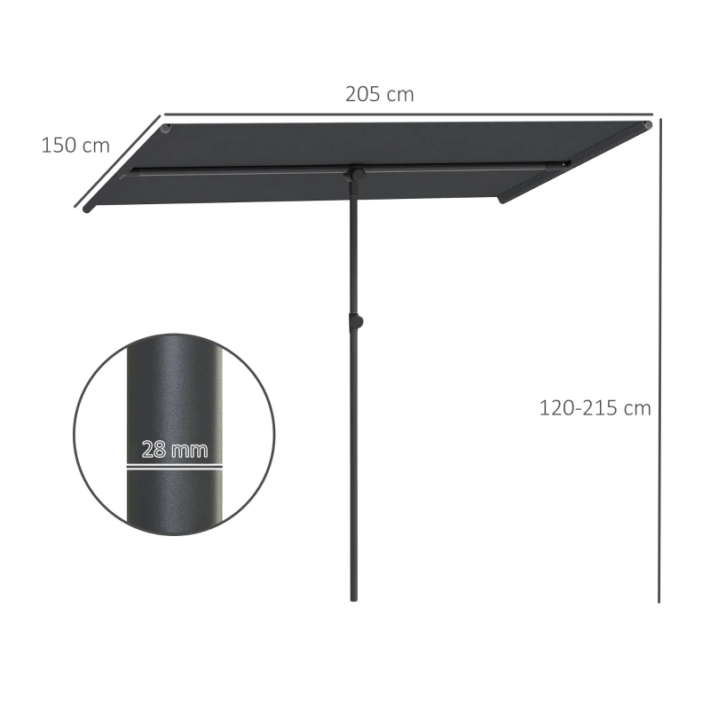Outsunny Parasol 180 degrés pivotant et réglable en hauteur avec mât en aluminium 150x205cm Gris Foncé