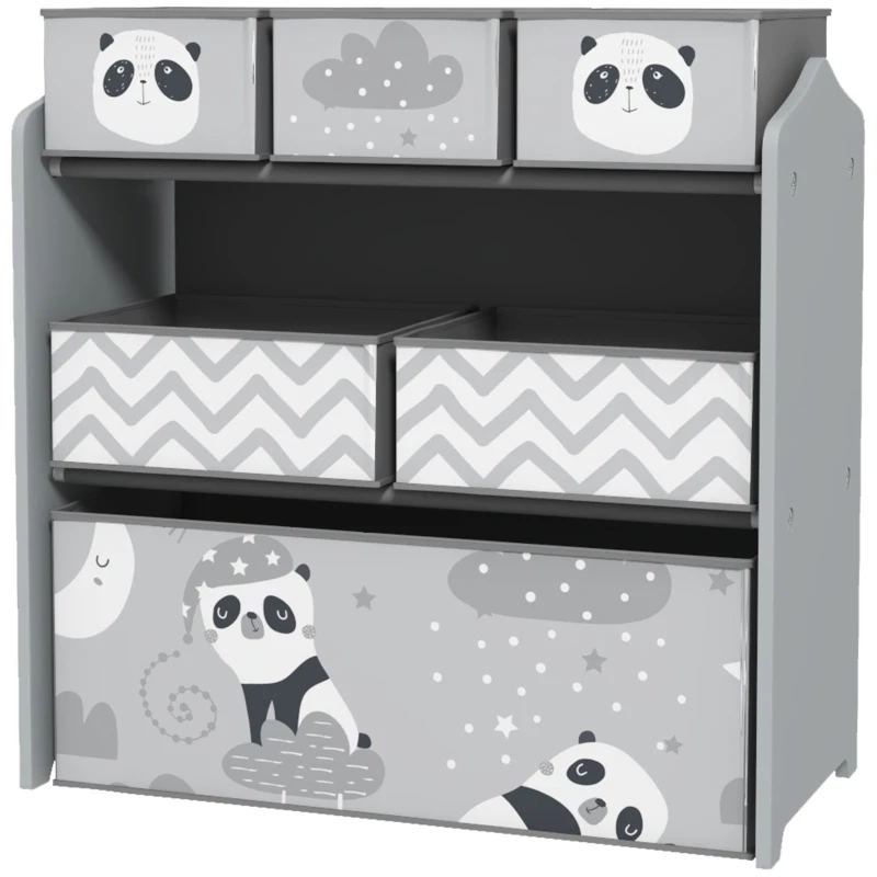 ZONEKIZ Etagère à Jouets pour Enfants avec 6 Bacs Amovibles en Tissu, 63x30x66cm, Gris