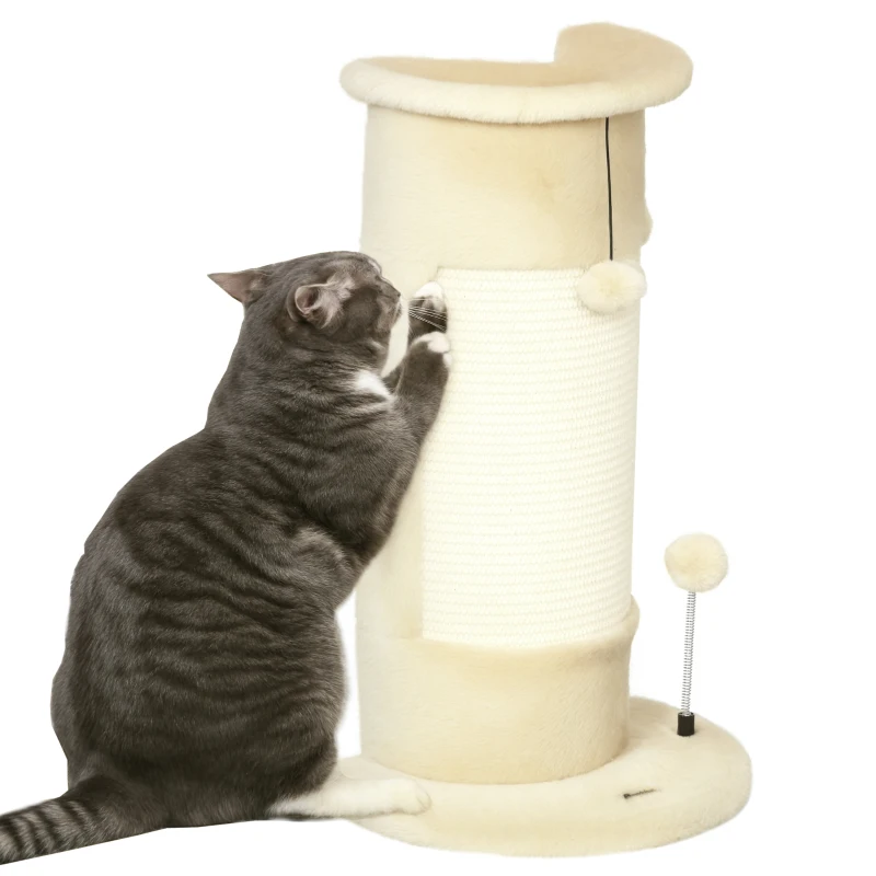 PawHut Copac de Zgariat pentru Pisici de Pana la 5kg cu 2 Mingi, Covoras din Sisal si Tapiterie din Plus, 34x25.5x58cm, Bej