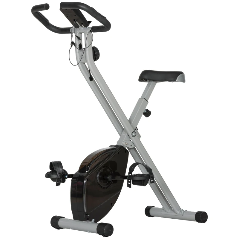 SPORTNOW Vélo Pliable Magnétique à 8 Niveaux avec Écran LCD, Roulettes et Selle Ajustable, Gris et Noir