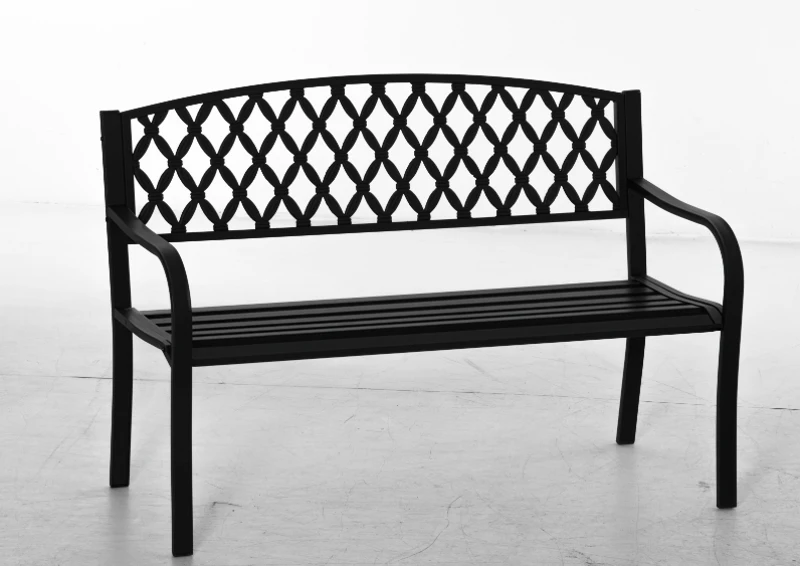Outsunny Banco de Jardín de 2 Plazas con Respaldo Decorativo y Reposabrazos para Terraza Balcón Patio Exterior Carga 240 kg Hierro Fundido y Acero 128x58,5x89 cm Negro