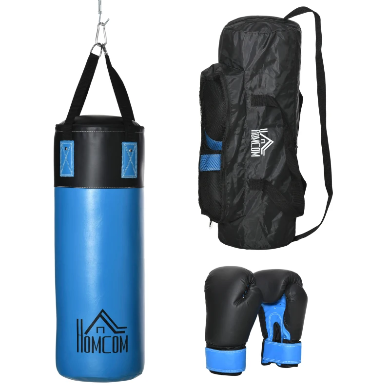 Ensemble de Boxe Gonflable HOMCOM avec Gants, Sac de Frappe à 3 Couches avec Sac de Transport, Bleu