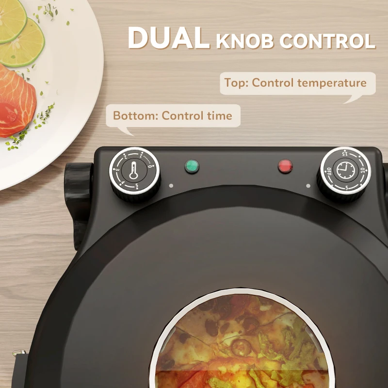 HOMCOM Elektrische Pizzaoven 430 ℃, 1200 Watt Pizzabakker met 30 cm Steenplaat, Timer, Zichtvenster, Roestvrij staal Zwart(m-5)