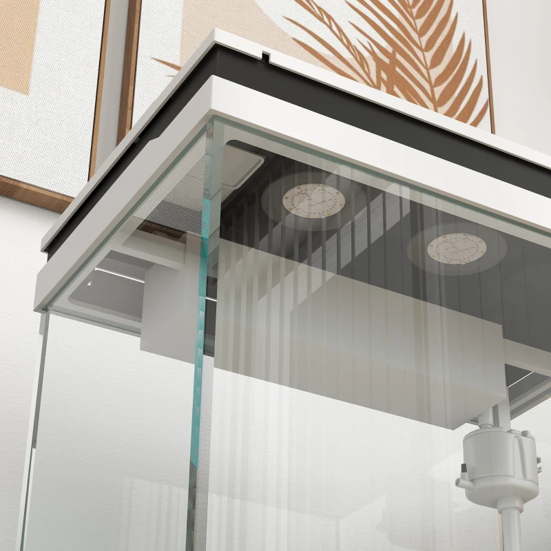 PawHut Aquarium pour Poissons Rouges 26L avec Lumières LED, Système de Filtrage et Pompe à Eau, 38x26x38 cm, Blanc