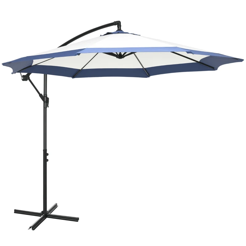 Outsunny Umbrela de Gradina cu Baza in Cruce, Deschidere cu Manivela si Orificiu de Ventilatie, Ø295x194 cm, Albastru