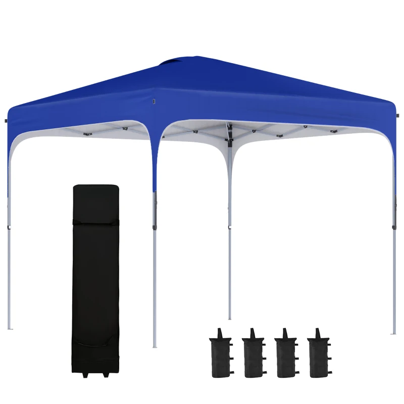 Outsunny Cort cu Baldachin Pop-Up cu Geantă de Transport, Corturi pentru Petreceri în Exterior, 253x253x268 cm, Albastru