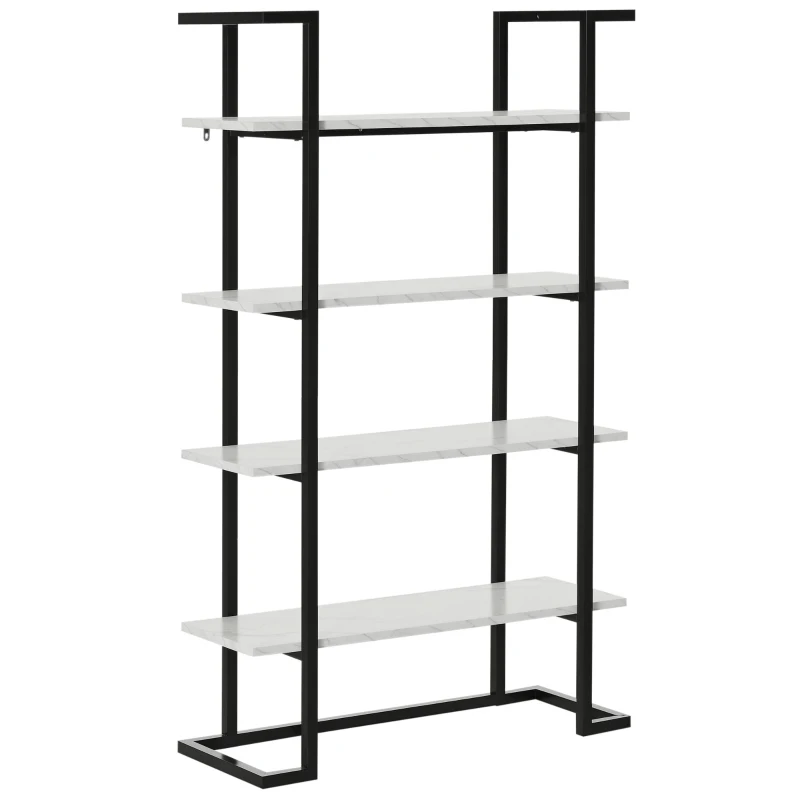 HOMCOM Estantería de 4 Niveles Librería de Almacenamiento con Estantes en Efecto de Mármol Moderno para Salón Oficina Cocina Dormitorio 92x35x152 cm Negro y Blanco