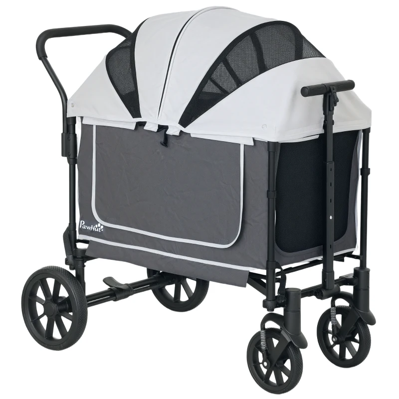 PawHut Chariot pour chiens Hundebuggy pliable pour chiens & chats jusqu'à 30 kg 110 x 65 x 102 cm Gris foncé