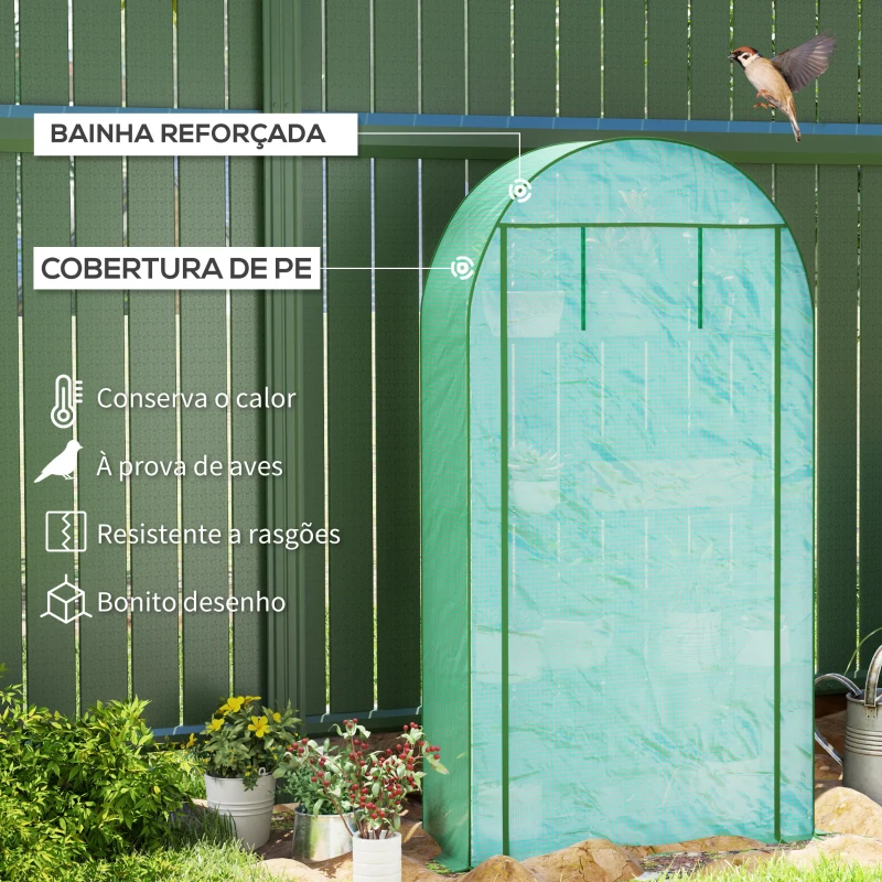 Outsunny Estufa Pequena com 4 Prateleiras Porta Enrolável Cobertura de PE e Estrutura de Aço para Cultivos 105x45x160 cm Verde