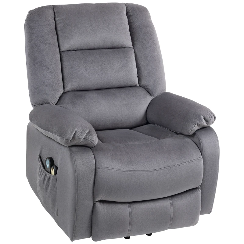 HOMCOM Fauteuil TV avec aide au lever, fonction chaleur et massage, télécommande et pochette latérale, Gris foncé