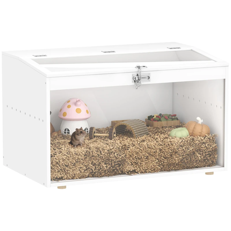 PawHut Cage pour Hamster Casa pour Animaux Pequeños avec Couvercle Rabattable et Fenêtre en Acrylique Transparent 80x50x50 cm Blanc