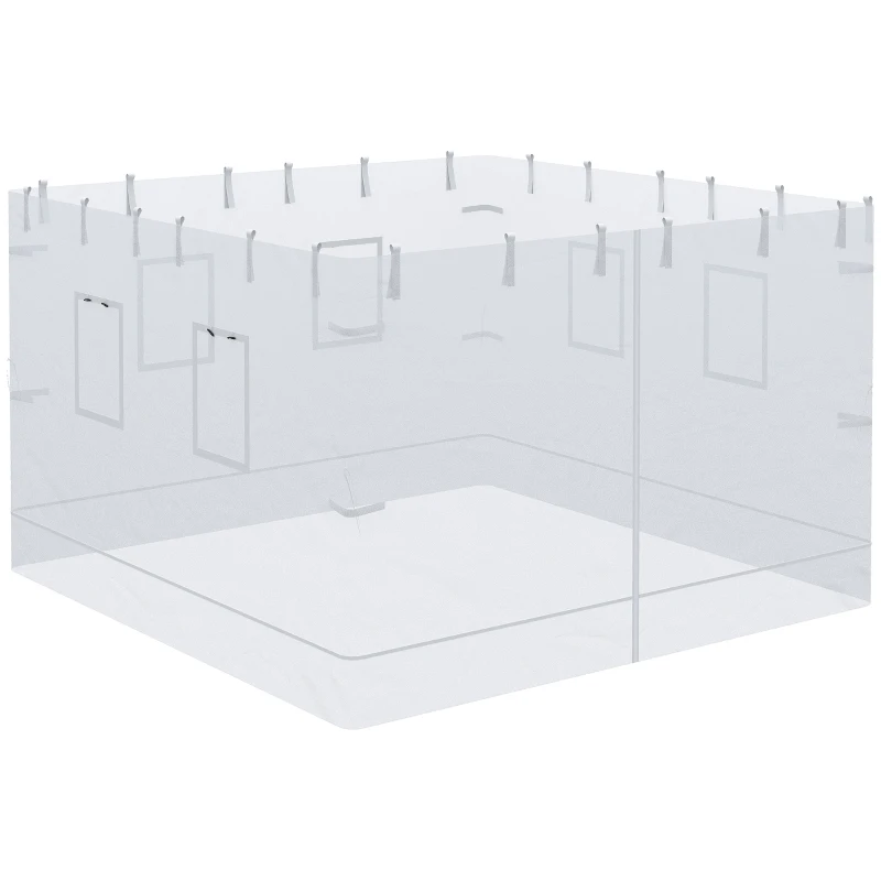 Outsunny Plasa de protectie impotriva tantarilor pentru curte, Set de 4 plase pentru pavilion cu 6 ferestre si 1 usa; Pereti laterali din plasa pentru inlocuire pentru pavilion 3 x 3 (m), alb