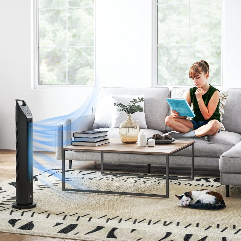 HOMCOM Ventilateur sur Pied, Ventilateur sur Socle, Climatiseur, 3 Modes, oscillant, Minuterie, Noir