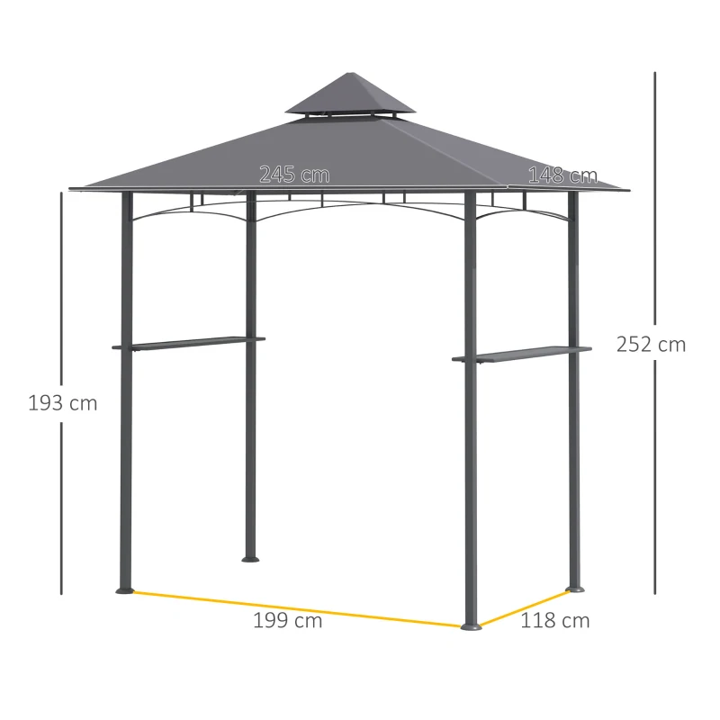 Outsunny Grillpavillon Tente de Jardin Pavillon de Grill avec Tablettes Double Toit Ignifuge Gris 245 x 148 x 252 cm