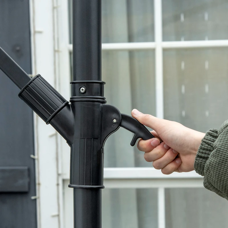 Outsunny Parasol de Jardin Déporté 3x2 m avec Manivelle, Métal et Polyester, Bleu Foncé et Crème