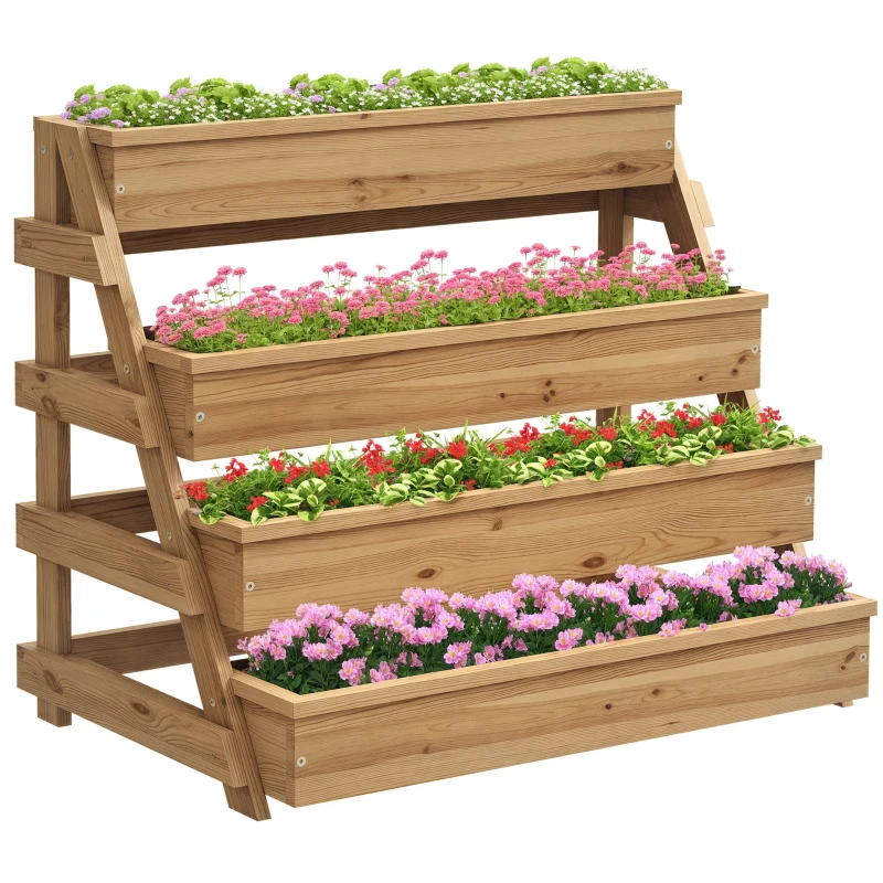 Outsunny Fioriera Rialzata a 4 Livelli con Fori di Drenaggio e Tessuto non Tessuto, in Legno di Abete, 75x57x60.5 cm