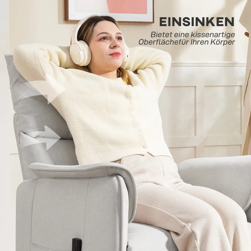 HOMCOM Fauteuil Relax avec moteur silencieux, fauteuil rembourré avec revêtement en tissu robuste, fonction de mémoire, repose-pieds ajustable, Crème