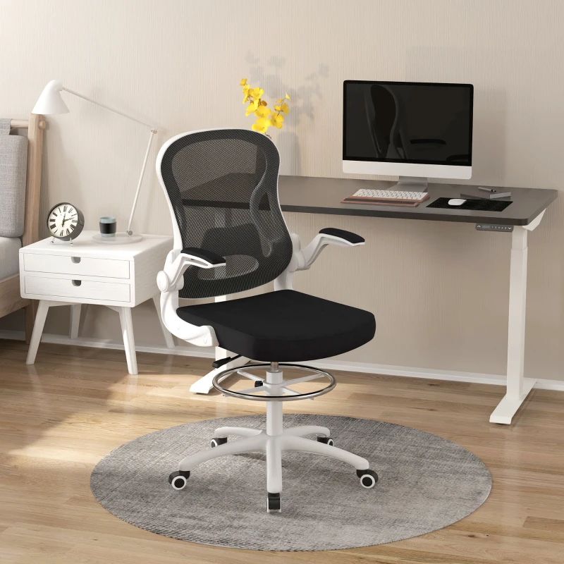 Vinsetto Chaise de Bureau Ergonomique en Tissu Respirant avec Hauteur Réglable et Accoudoirs Rabattables, 59x65x110-130 cm