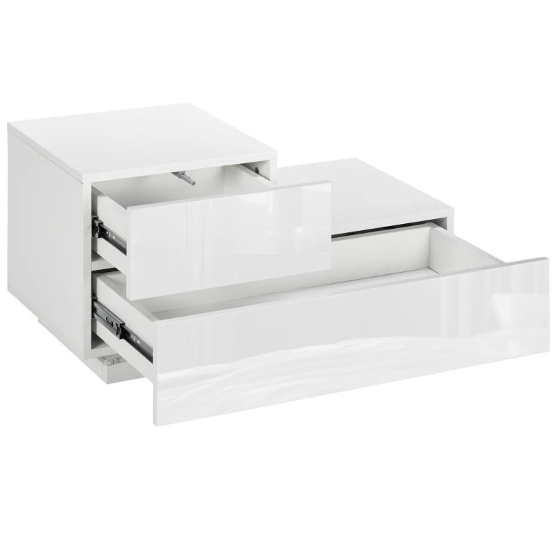 HOMCOM Table de Chevet Moderne avec 16 Lumières LED RGB, Télécommande et Deux Tiroirs en Panneau de Particules, 70x37x38cm, Blanc