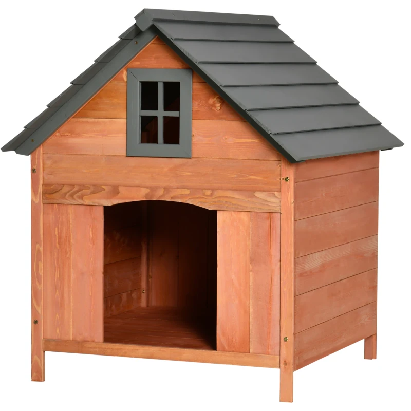 PawHut Niche Surélevée pour Chiens jusqu'à 15 kg, Cabane pour Chiens Chats Extérieur en Bois d'épicéa, 81,3x91,5x98,5 cm