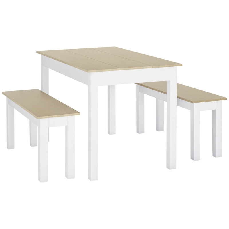 HOMCOM Ensemble table à manger 3 pièces avec 2 bancs encastrables pour 4-6 personnes style contemporain panneaux de particules