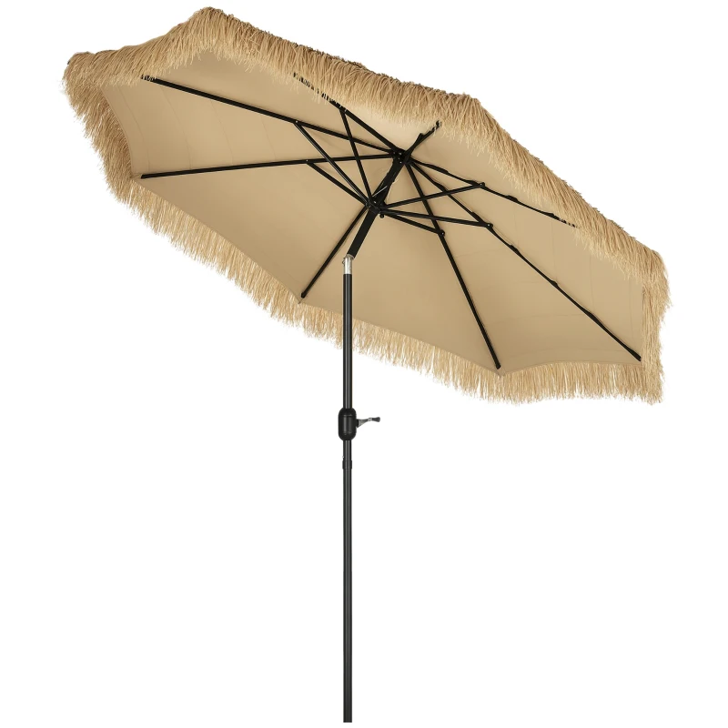 Outsunny Ombrellone da Giardino Rotondo con Copertura in Paglia e Manovella, Ø265x250cm, Cachi