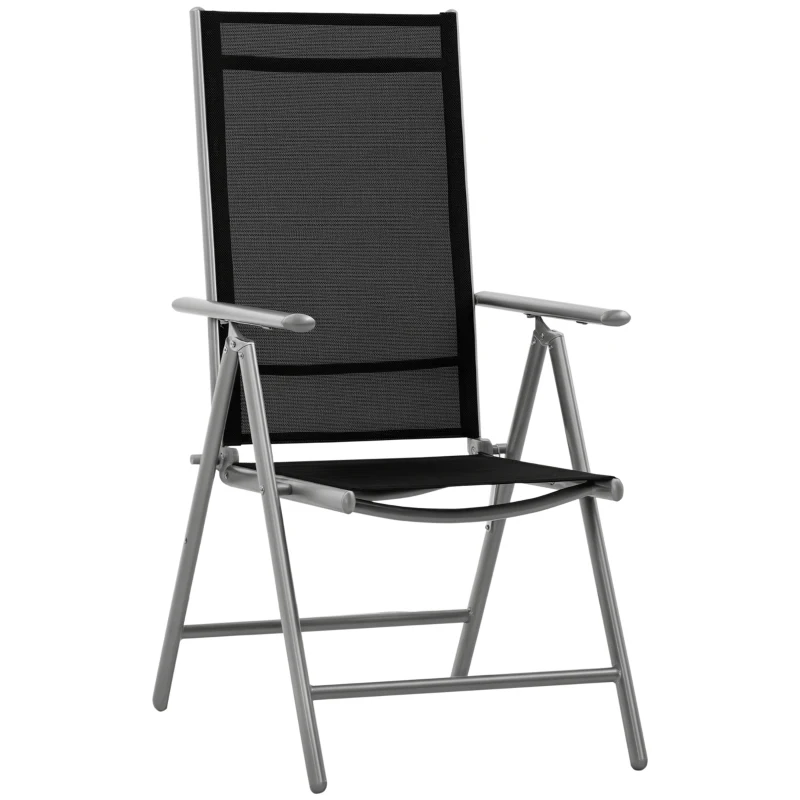 Outsunny Sedia da Giardino Pieghevole in Alluminio e Texteline Schienale Regolabile a 7 Livelli, Nero 65x55x85-105cm