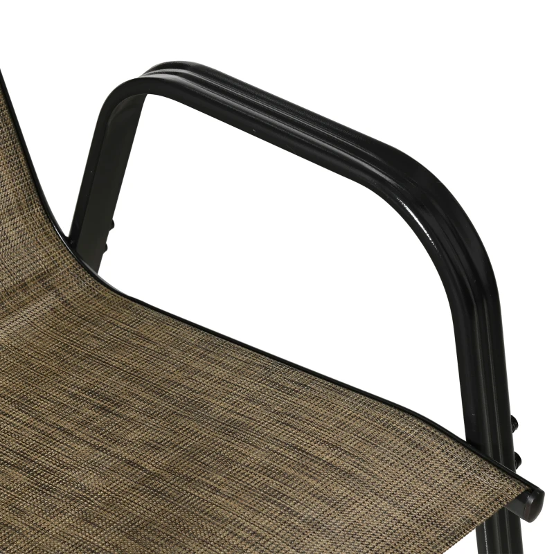 Outsunny Chaises de Jardin Ensemble de 6 Pièces, Chaises d'Extérieur Empilables en Métal et Tissu Respirant, Marron