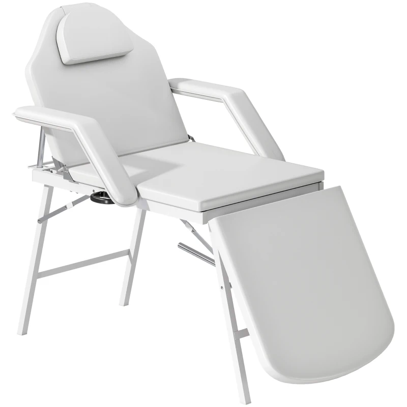 HOMCOM Table de massage portable, Table de massage pliable avec revêtement en similicuir, rembourrage en mousse, cadre en acier, Blanc