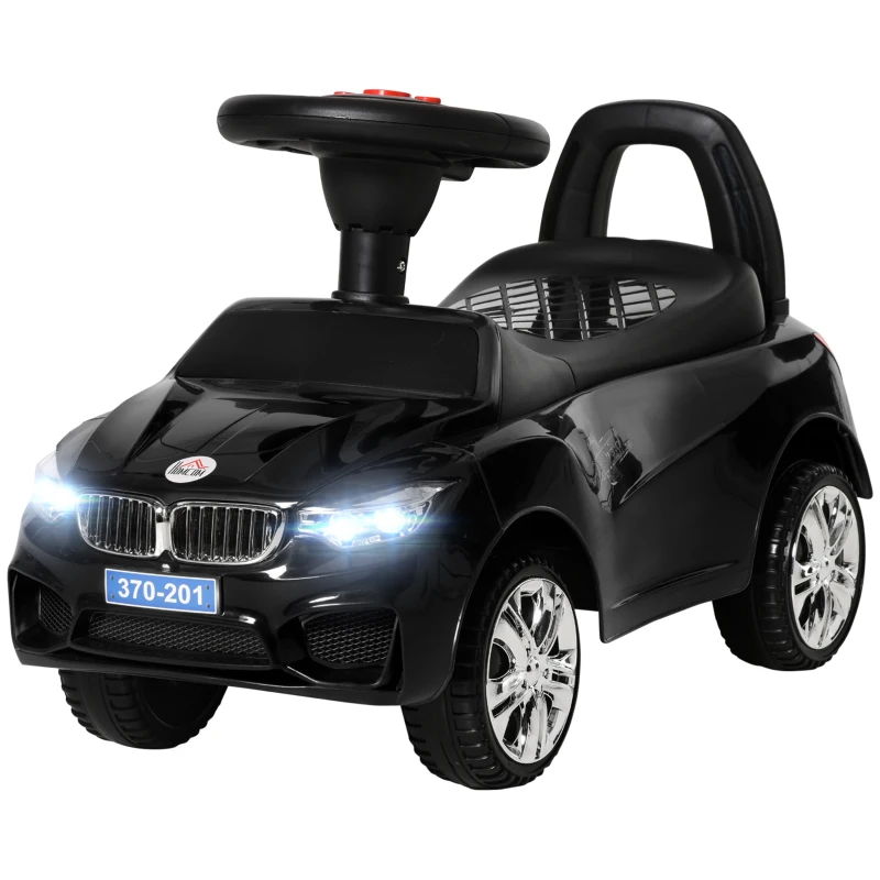 HOMCOM Voiture pour Enfant à Pousser avec Volant, Phares et Musiques Intégrées, en PP et Métal, 63.5x28x36 cm, Noir