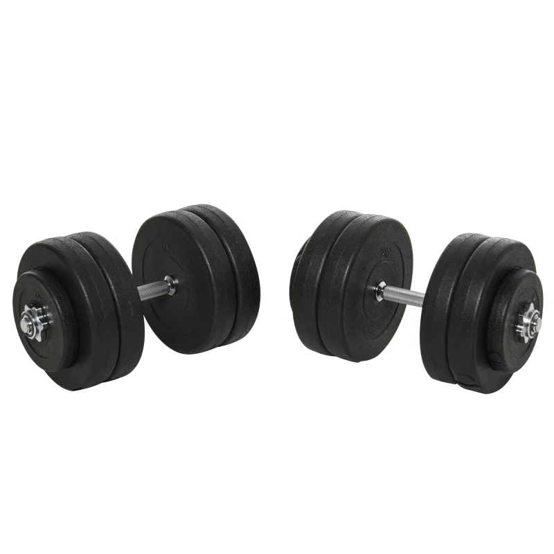 HOMCOM Ensemble d'haltères 2 x 25 kg, 2 x 6 disques d'haltères avec housse en plastique, préserve le sol, Noir