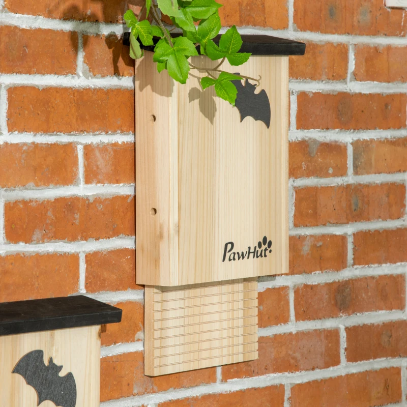PawHut Ensemble de 3 maisons de chauve-souris, résistant aux intempéries, jusqu'à 3 chauves-souris par maison, bois de pin traité, naturel + noir