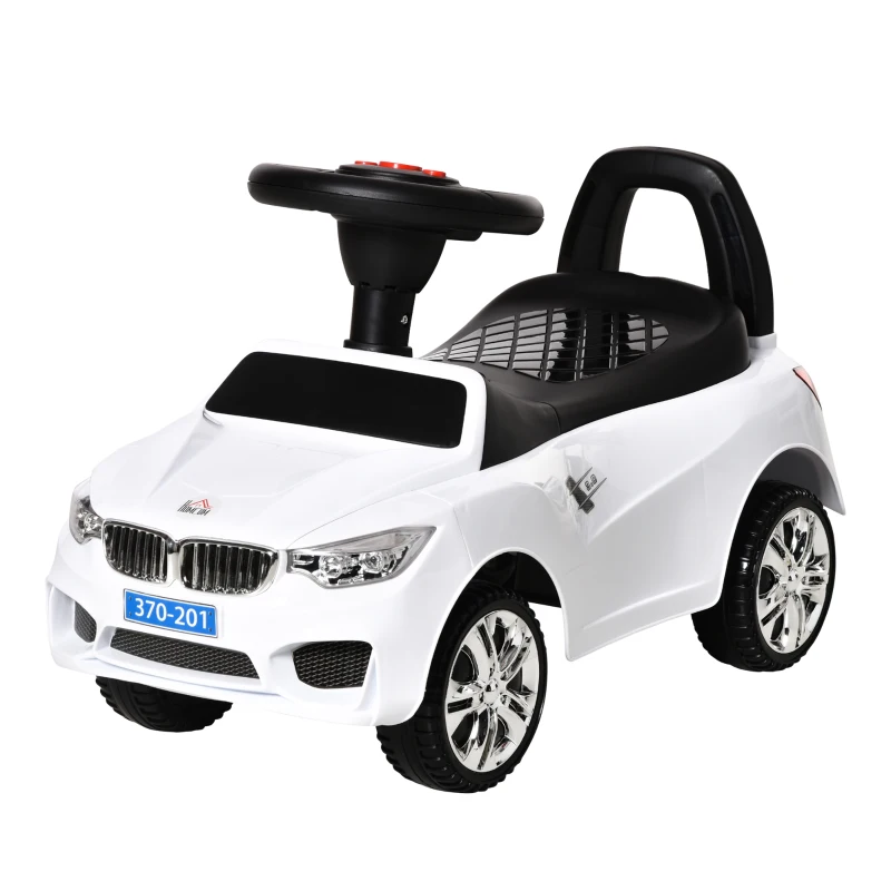 HOMCOM Voiture pour Enfants à Pousser avec Volant, Phares et Musiques, Âge 18-36 Mois, Blanc