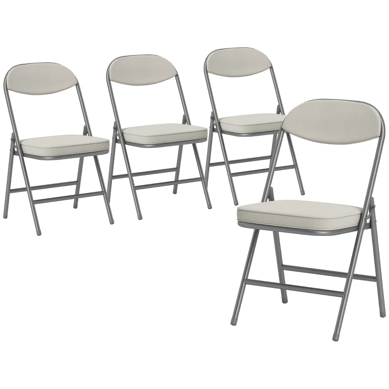 HOMCOM Ensemble de 4 chaises pliantes rembourrées, Chaises pliantes en velours, dossier, cadre métallique, crème