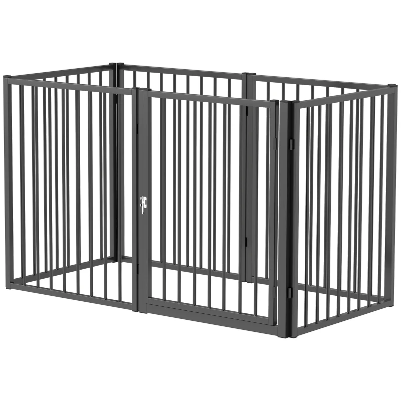 PawHut Enceinte pour Chiots, Barrière pour Chiens, Enclos pour Chiots, 6 Panneaux avec Porte, Clôture d'Intérieur et d'Extérieur, Acier, Noir