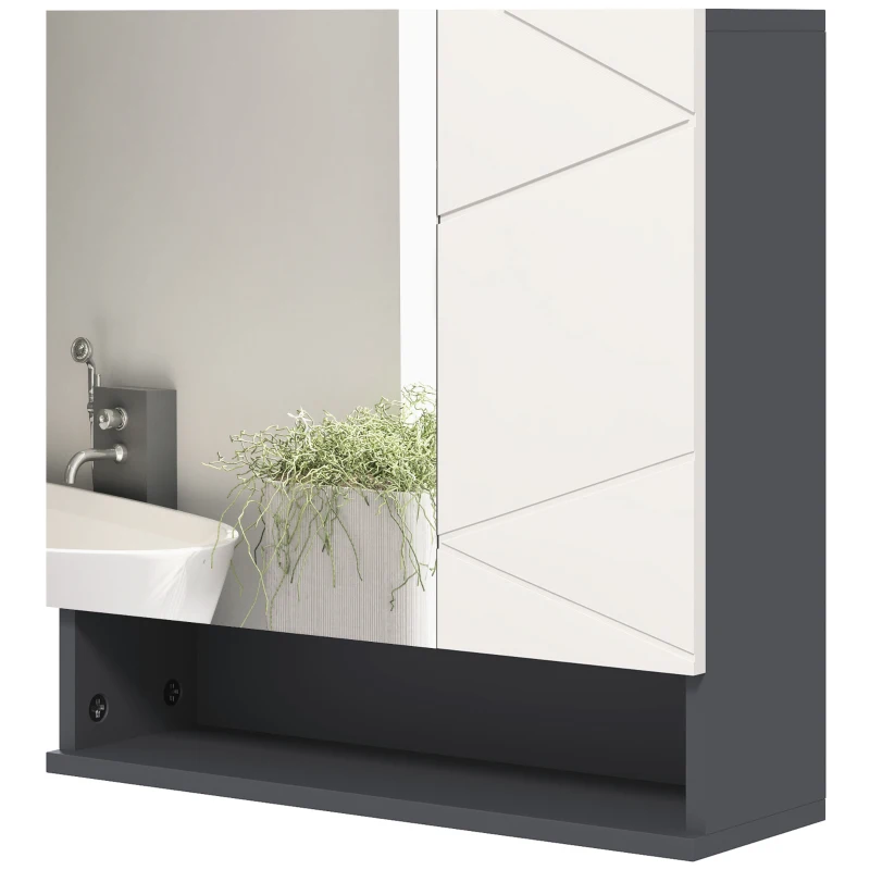Kleankin Armoire avec Miroir Salle de Bain à 2 Portes et Tablettes Réglables en Bois, 55x17x55cm, Gris