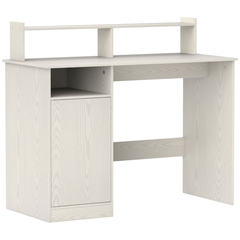 HOMCOM Bureau Moderne avec Support pour Écran, Armoire et Étagères, 108x50x94 cm, Crème