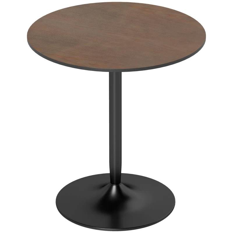 HOMCOM Mesa de comedor redonda 70 cm para 2 personas con tapa de chapado de madera maciza y base de acero marrón