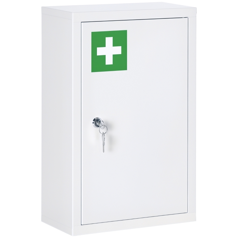kleankin Armoire à pharmacie, verrouillable, étagères réglables, Boîtier en acier, 30x14x46 cm, Blanc