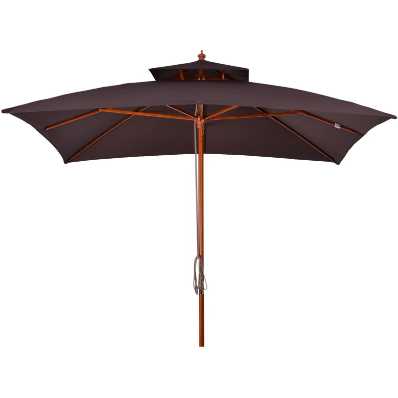 Outsunny Sombrilla de Jardín 3x3x3 m con Doble Techo Sistema de Polea Impermeable para Terraza Balcón Exterior Marrón
