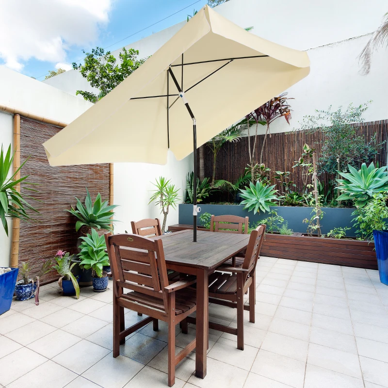 Outsunny Parasol 2x2 m pour Extérieur avec Auvent Carré, Structure Réglable et Portable, Crème