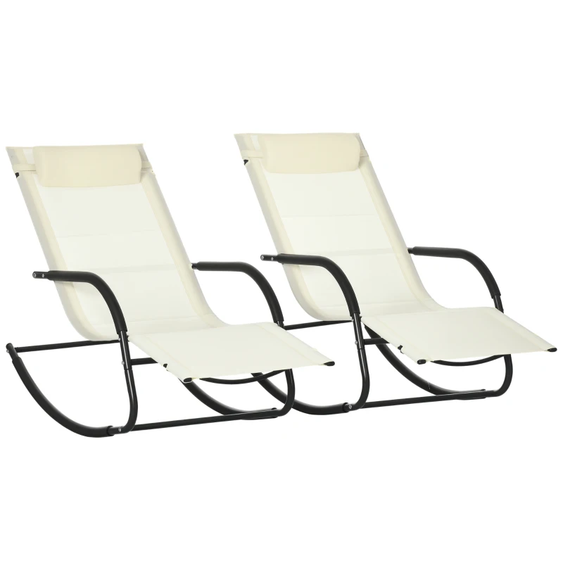 Outsunny Set da 2 Sdraio a Dondolo con Poggiatesta e Braccioli, 67x144x87 cm, Grigio e Beige