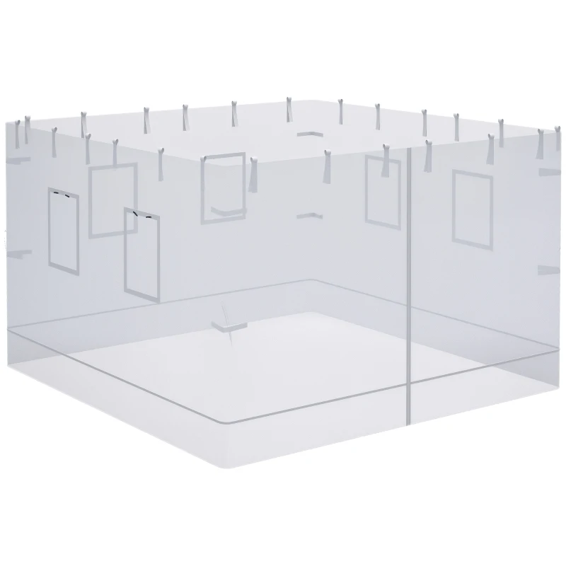 Outsunny Plasa de protectie impotriva tantarilor pentru curte, Set de 4 plase pentru pavilion cu 6 ferestre si 1 usa; Pereti laterali din plasa pentru inlocuire pentru pavilion 3 x 3 (m), alb
