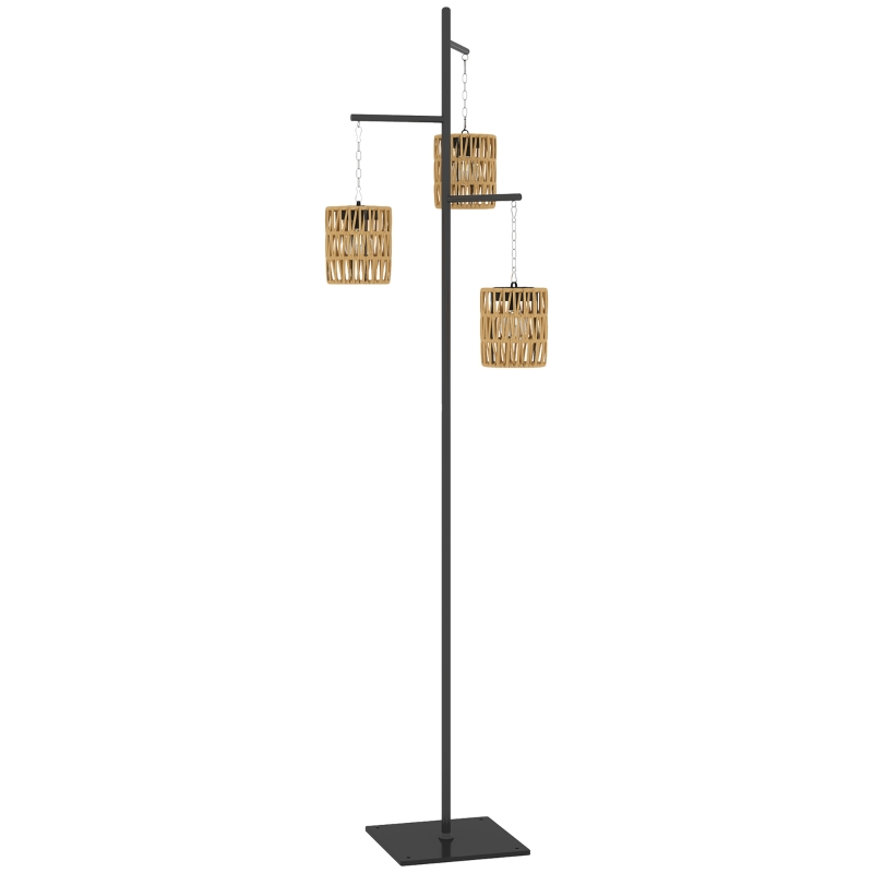 Outsunny Lampe sur Pied Solaire en Rotin avec Capteur de Lumière 3 Lampes Automatiques dans le Style Boho IP44 Étanche