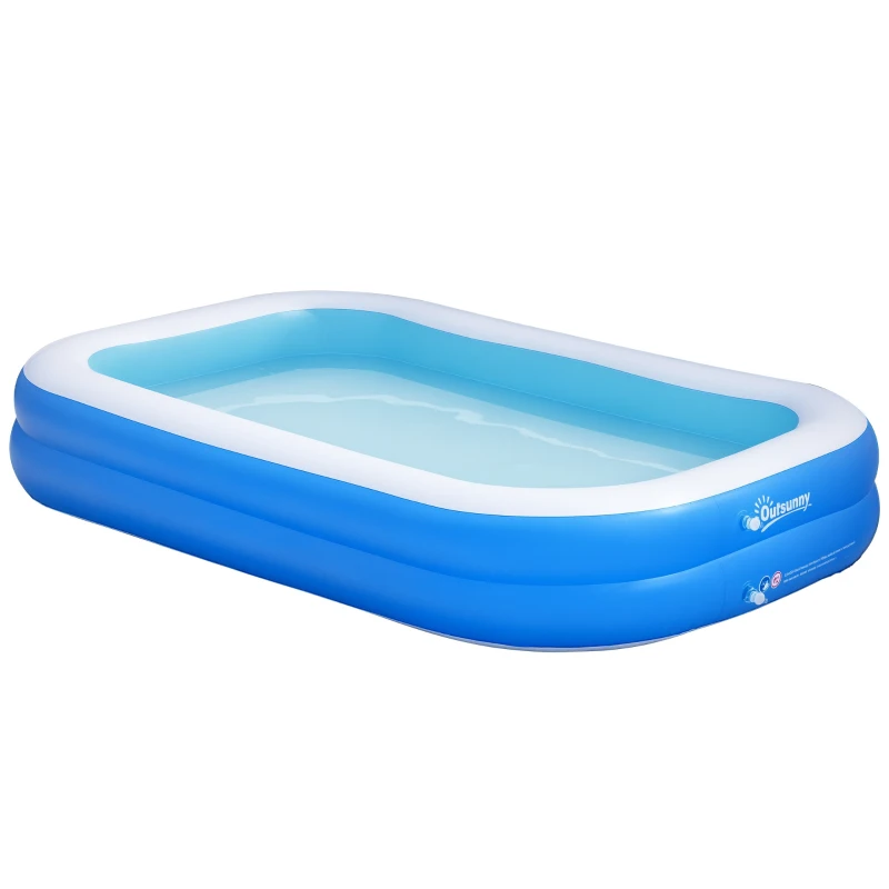 Outsunny Piscina Inflável Retangular 1300 Litros 262x176x56cm para 1-2 Pessoas Piscina Insuflável para Adultos e Crianças para Jardim Pátio Exterior Azul