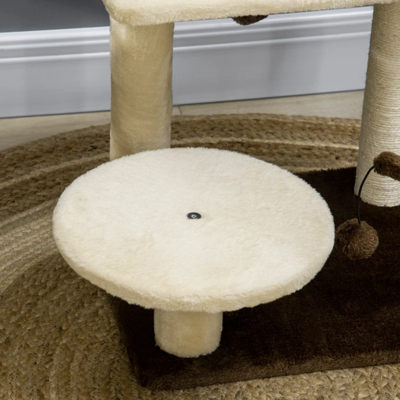 PawHut Arbre à Chat avec Poteau en Sisal, Plateforme et Balles de Jeu, en Aggloméré et Peluche, 44x38x81 cm