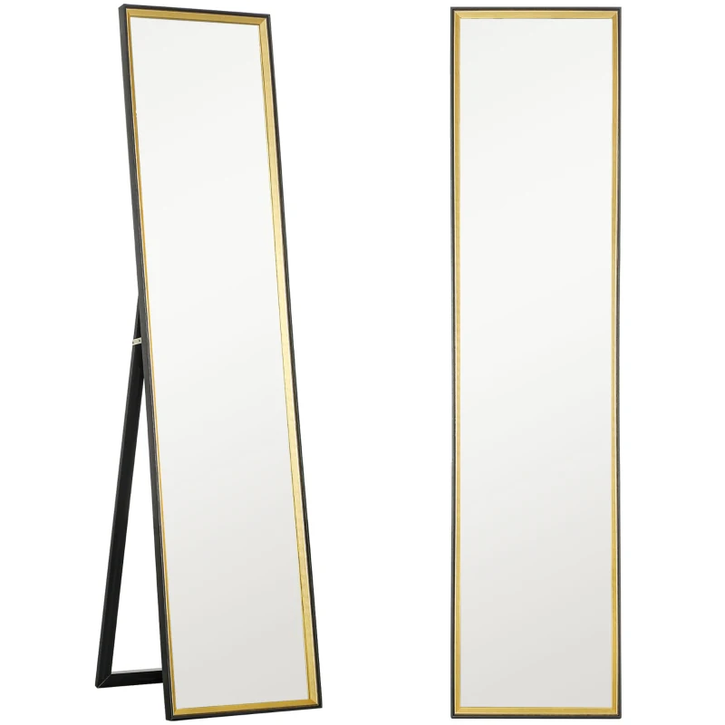 HOMCOM Miroir à Figure Entière avec Support Mural et Cadre, en Bois et Verre, 37x3x157 cm, Noir et Doré